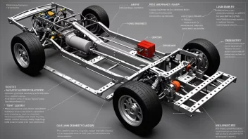 Et bilde av et bilskjelett eller ramme, som viser de strukturelle komponentene som gir støtte og stabilitet til kjøretøyet.