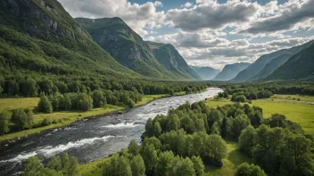 Et fredelig bilde av Solbergelva som flyter gjennom norsk villmark.