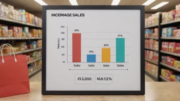 En butikk med en graf som viser økende salg.