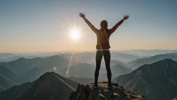 En person som føler seg inspirert og motivert, stående på et fjelltopp.