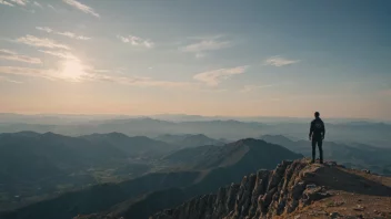 En person som står på en fjelltopp og ser ut over et stort landskap.