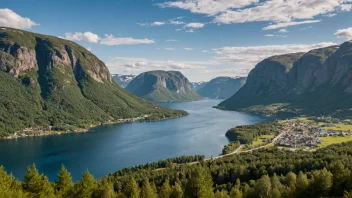 Et naturskjønt landskap av Tolga kommune, som viser dens rullende åser, skoger og tradisjonelle norske bygninger.