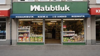 En matbutikk i Norge med en skilt som leser 'Matbutikk'.