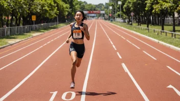 En person løper mot en mållinje med et skilt som sier 10 kilometer.