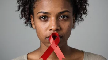 En person som holder et rødt bånd, som symboliserer aids-bevissthet.