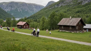 En typisk norsk scene med mennesker som gjør hverdagsaktiviteter, som å handle, gå eller drikke kaffe.