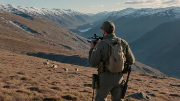 En jeger i fjellet, på utkikk etter villrein.