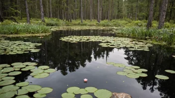 Et fredelig og rolig småvann i en norsk skog.