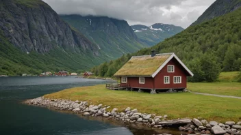 Et tradisjonelt norsk hus eller en plass i et nordlig og storslått miljø