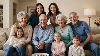 En varm og koselig scene av en stor familie samlet sammen, som fremhever viktigheten av familiebånd og relasjoner.