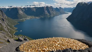 Et gullfunn eller en gullgruve i Norge, som symboliserer landets rike naturressurser.