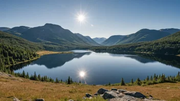 En åndeløs utsikt over Sjusjøen, som viser dens naturlige skjønnhet med fjell, innsjøer og skoger.