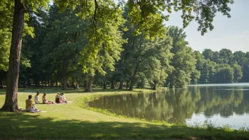 En fredelig sommer scene med en innsjø og trær