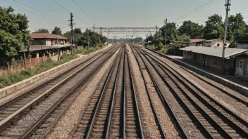 Et bilde av en jernbaneinfrastruktur med tog og spor.