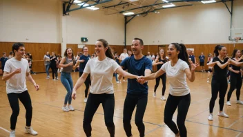 En gruppe mennesker som danser sammen i en idrettshall.