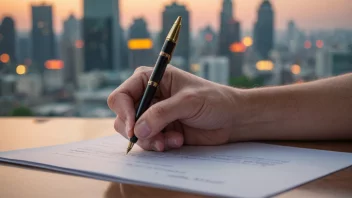 En person som signerer en forsikringskontrakt, som symboliserer avtalen mellom forsikringstakeren og forsikringsselskapet.