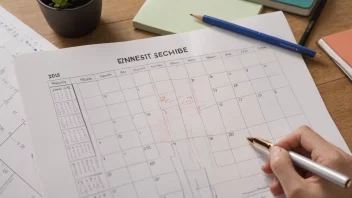 En semesterplan på en kalender eller planner, med studenter som studerer eller deltar i klasser i bakgrunnen.