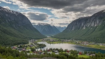 En malerisk landsby i Norge med tradisjonelle hus og en fredelig atmosfære.