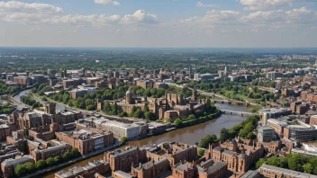 Flyfoto av Nottingham by med slottet og elven Trent