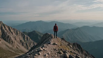 En person som står alene på en fjelltopp, med et selvstendig uttrykk.