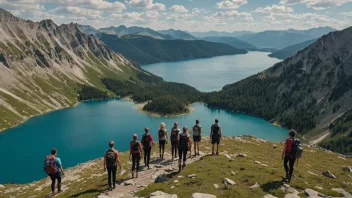 En gruppe mennesker som nyter friluftslivet mens de går på tur i fjellet.