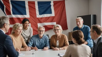 Et bilde som representerer konseptet folkemakt, hvor mennesker fra ulike bakgrunner kommer sammen for å diskutere og ta beslutninger.