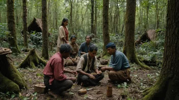 En gruppe mennesker som lever i harmoni med naturen i en skog.