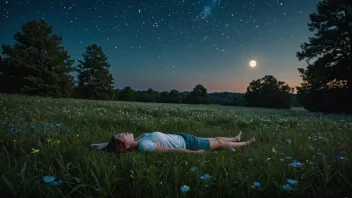 En fredelig sommer scene med en person som nyter en romantisk øyeblikk i naturen.