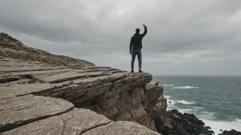 En person som står sterk mot naturens krefter, representert gjennom motstandsdyktighet og tilpasning.