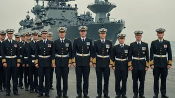 En gruppe norske mariner i uniform, stående foran et marinefartøy