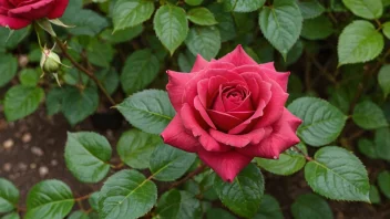 En vakker, rød rose i full blomst.