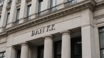 En bankbygning med en skilt som leser 'Bank' på norsk.