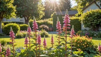 En vakker sekkepipeplante med prangende blomster i en hage