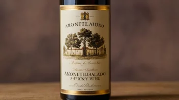 En flaske Amontillado sherryvin med en gylden farge og en distinkt etikett.