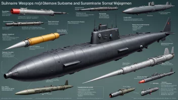 Et bilde som viser forskjellige typer ubåtvåpen og systemer.