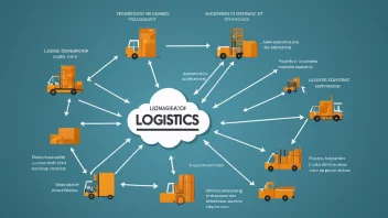 En illustrasjon av et logistikkonsept, med et flytskjema eller diagram.