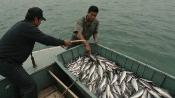 En person i en fiskebåt, stjeler fisk fra en annen båt