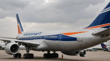 Aeroflot-logoen på siden av et fly på en flyplass