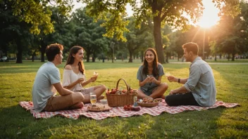 En gruppe venner som nyter en varm sommerkveld i en park.