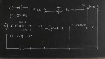 En matematisk likning på en tavle, som representerer en ledningsligning, med elektriske kretser og ledninger i bakgrunnen.