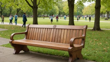 En trebenk i en park med mennesker som sitter på den.