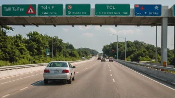 En bomstasjon på en motorvei med et skilt som viser bompengesatsen