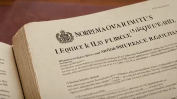 En illustrasjon av en norsk lov bok med et rødt omslag og et gyllent emblem. Boken er åpen på en side med tittelen 'Forsikringsvirksomhetslov' og en undertittel 'Lov som regulerer virksomheter som tilbyr forsikringer'.