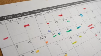 Et bilde av en kalender med ulike skift og oppgaver merket, som representerer en skiftordning.