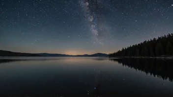 Et fredelig landskap med lysglimmer på vannflaten, under en stjerneklar nattehimmel.