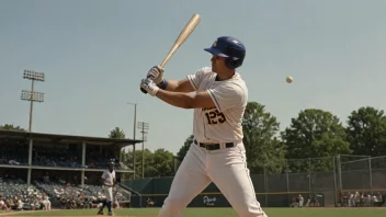 En baseballspiller i aksjon, svinger en kølle.