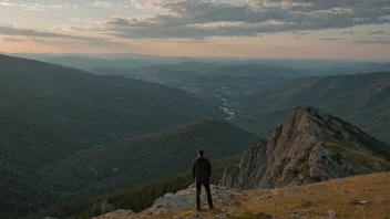 En person som står på toppen av et fjell og ser ut på et fantastisk landskap