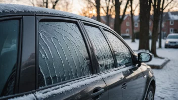 En bil med isbelagte vinduer parkert på en kald vintermorgen