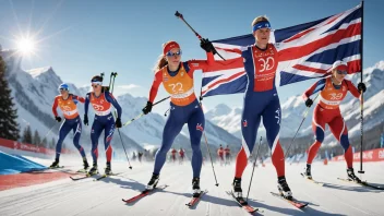 En skiskytterstafett-konkurranse med utøvere i aksjon