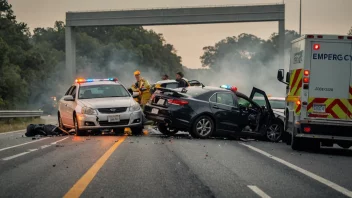 Bilulykke på motorvei med nødetatene på stedet.